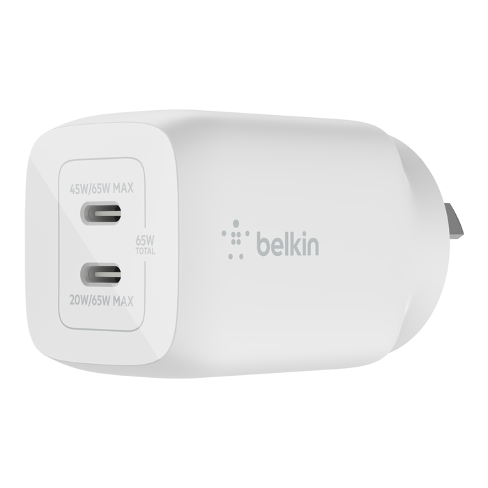 Cargador de pared dual USB-C GaN con PPS 65W