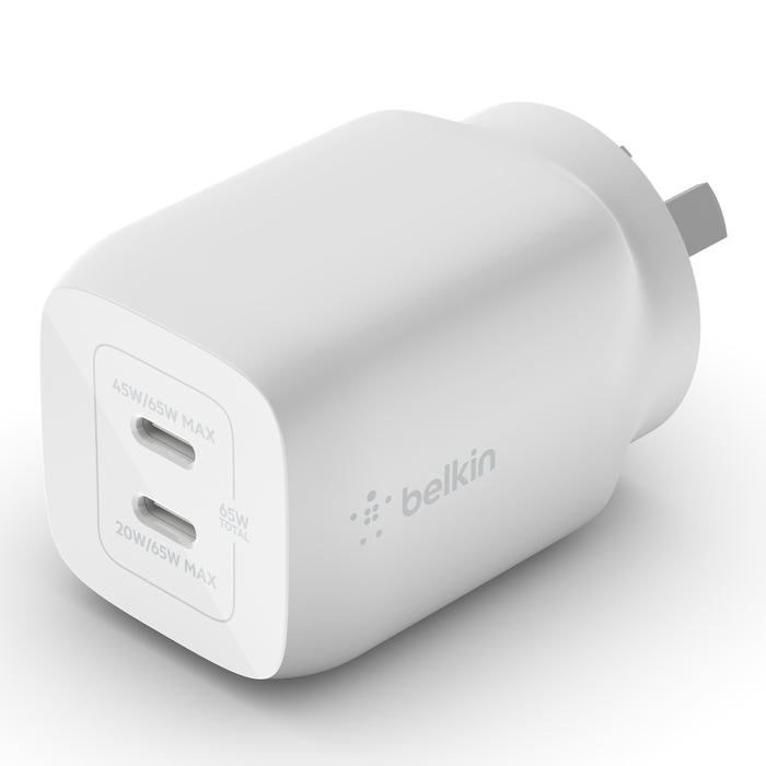 Cargador de pared dual USB-C GaN con PPS 65W