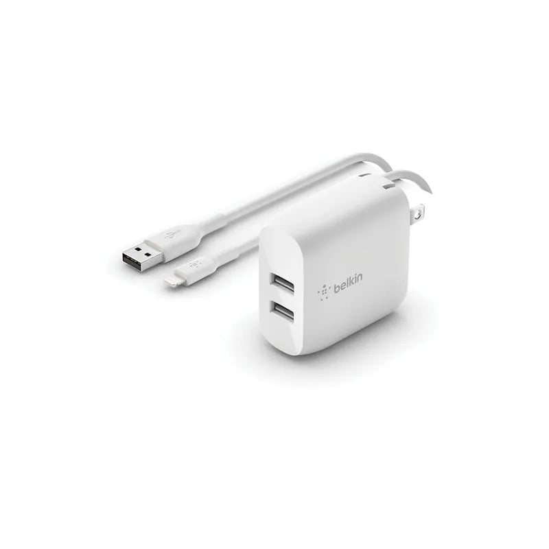 Cargador de pared doble USB-A de 24 W + cable Lightning a USB-A