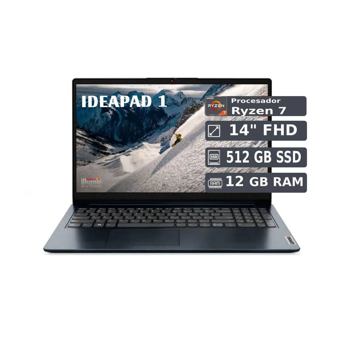 PORTÁTIL LENOVO IDEAPAD 1 14ALC7, 82R3004VLM, 14", AMD RYZEN 7, RAM 12 GB, 512 GB SSD, AZUL