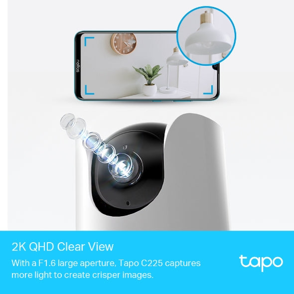 Tapo C225 Cámara inteligente Wi-Fi de seguridad para el hogar con movimiento horizontal y vertical
