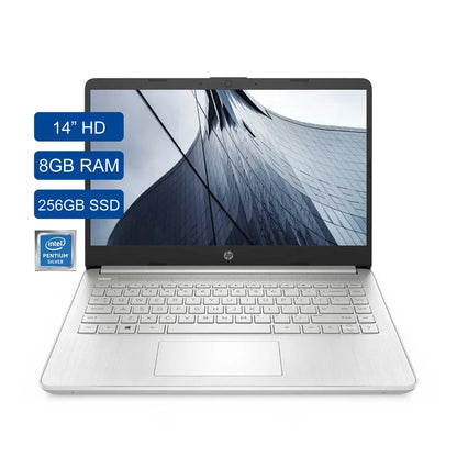 Computador Portátil HP 14" Pulgadas dq0505la - Intel Pentium - RAM 8GB- Disco SSD 256 GB - Plata