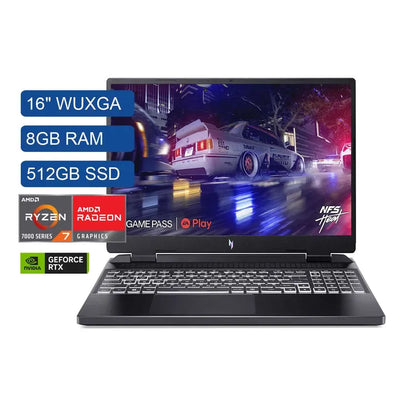 Computador portátil Gamer ACER NITRO 16" Pulgadas R66D AMD Ryzen 7 - RAM 8GB - Disco SSD 512GB - Negro