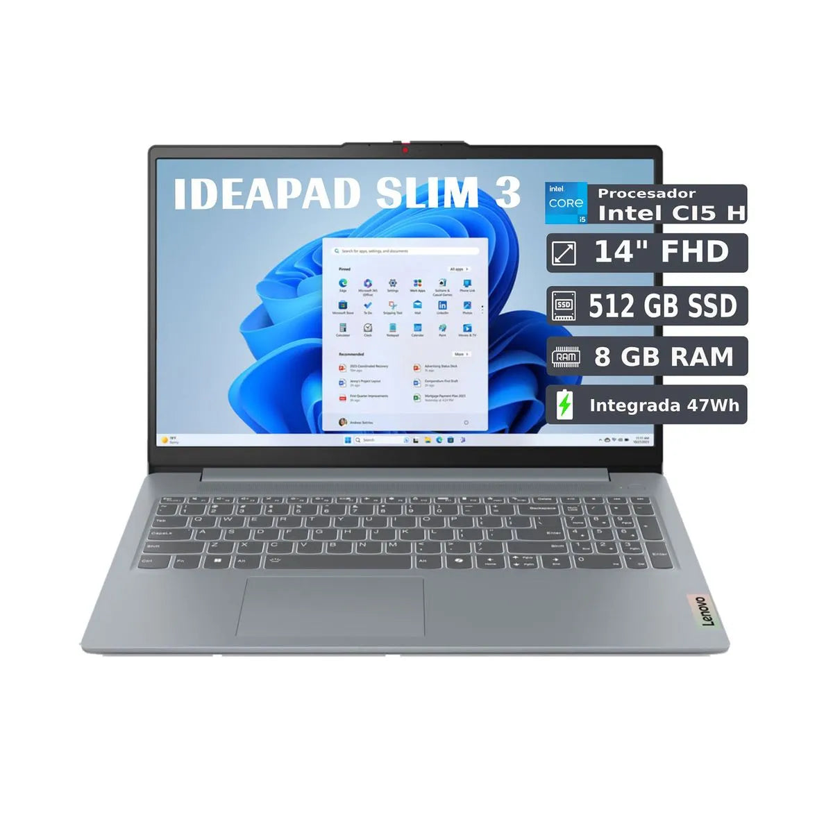 PORTÁTIL LENOVO IDEAPAD SLIM 3 14IAH8, 83EQ001NLM, 14", INTEL CORE I5, RAM 8 GB, 512 GB SSD, GRIS