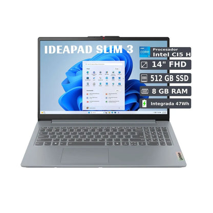 PORTÁTIL LENOVO IDEAPAD SLIM 3 14IAH8, 83EQ001NLM, 14", INTEL CORE I5, RAM 8 GB, 512 GB SSD, GRIS