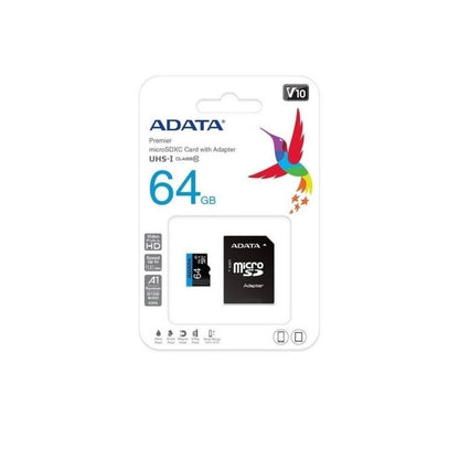 ADATA MEMORIA MICRO SD CON ADAPTADOR SD CLASS 10 A1 64GB