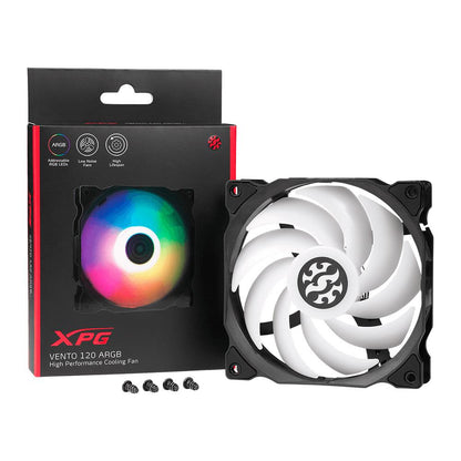 XPG VENTO Reverse 120 ARGB PWM 3 Pack, Black, Rifle Bearing, 120mm Fan, 4-Pin PWM, Speed: 300-1600 RPM, Max Air Flow: 65.33 CFM, Fan Noise: 24 dBA, 2 Years Warranty