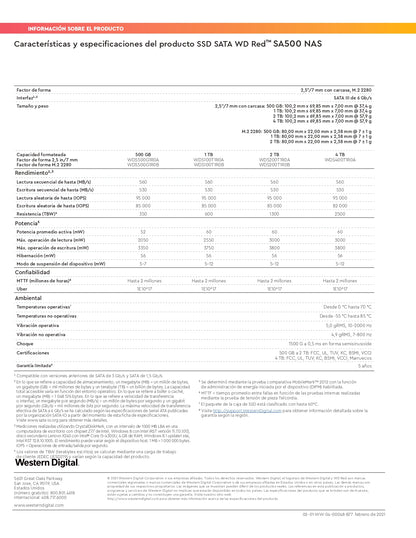 Unidad SSD WD RedTM SA500