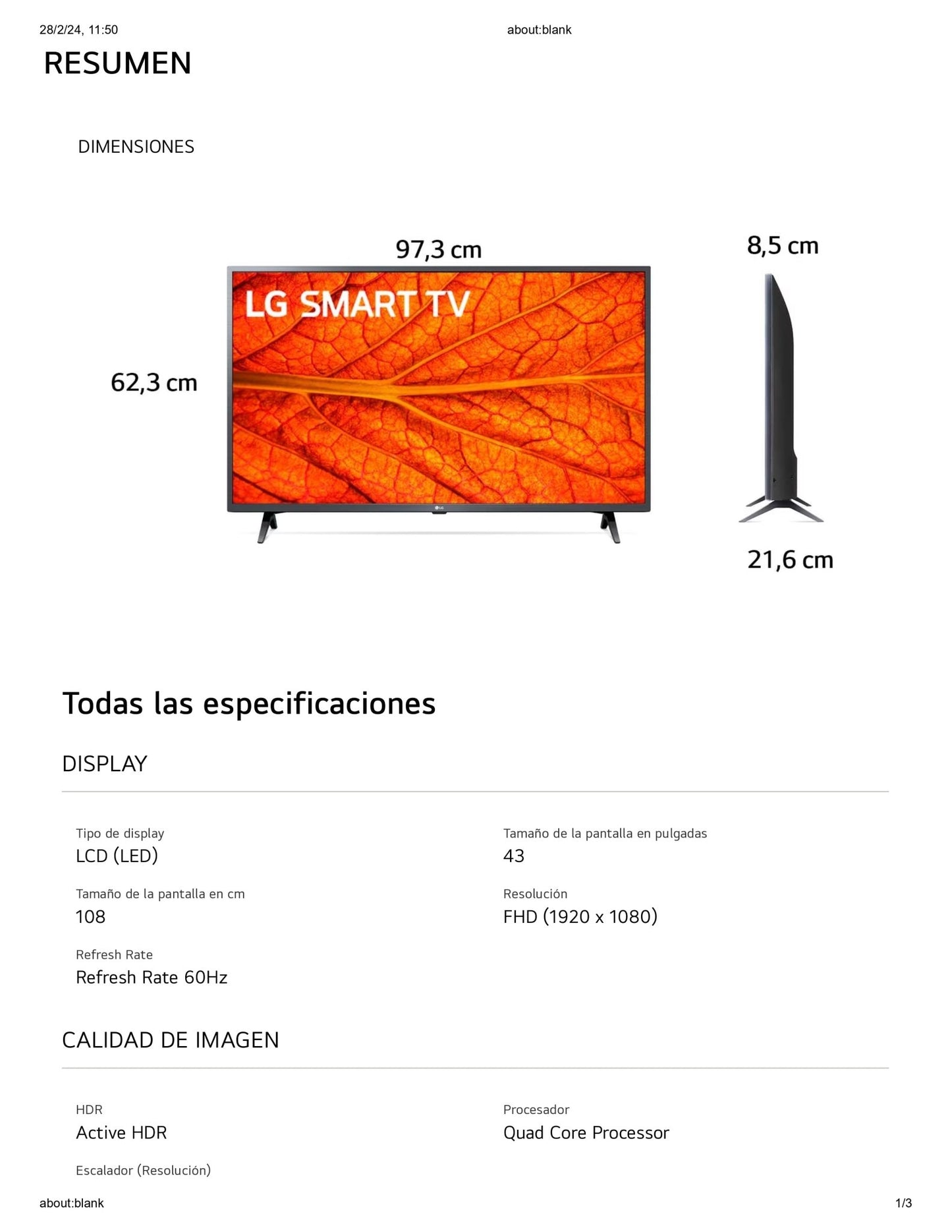 LG Full HD TV 43'' LM6370 con AI - Dropcolombia